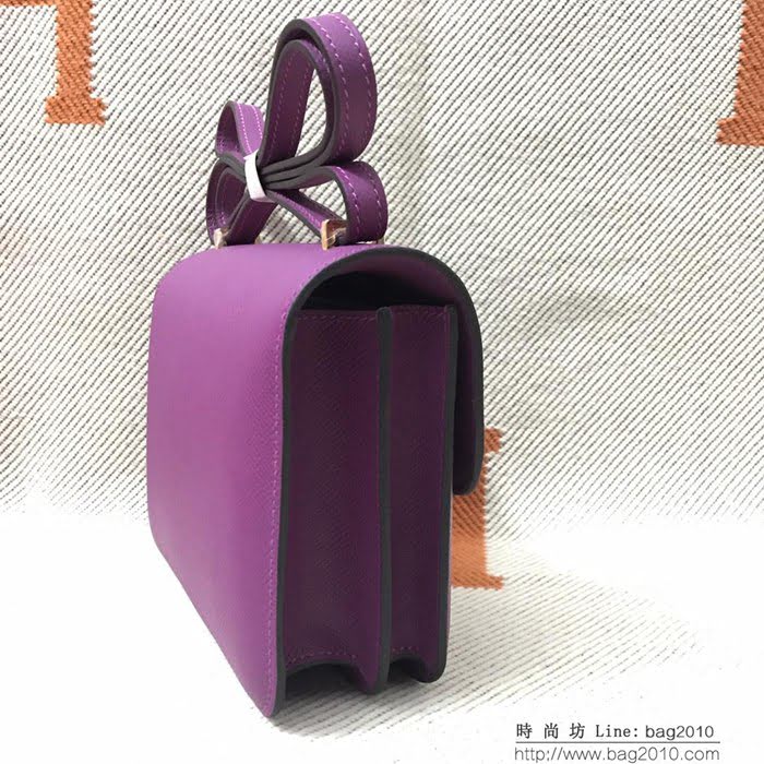 HERMES愛馬仕 H空姐包 進口原廠EP皮 頂級蜜蠟製作 街拍必備單品 海葵紫金銀 單肩斜挎包  Ama1561